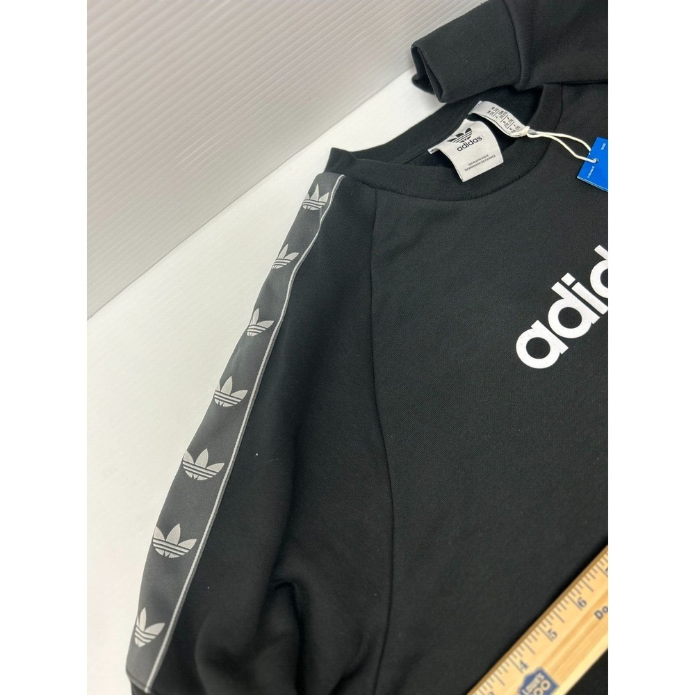 Adidas Originals Mens 2XL Fleece Crew Neck Sweater Black Leaf Logo HR4453 - Picture 7 of 9